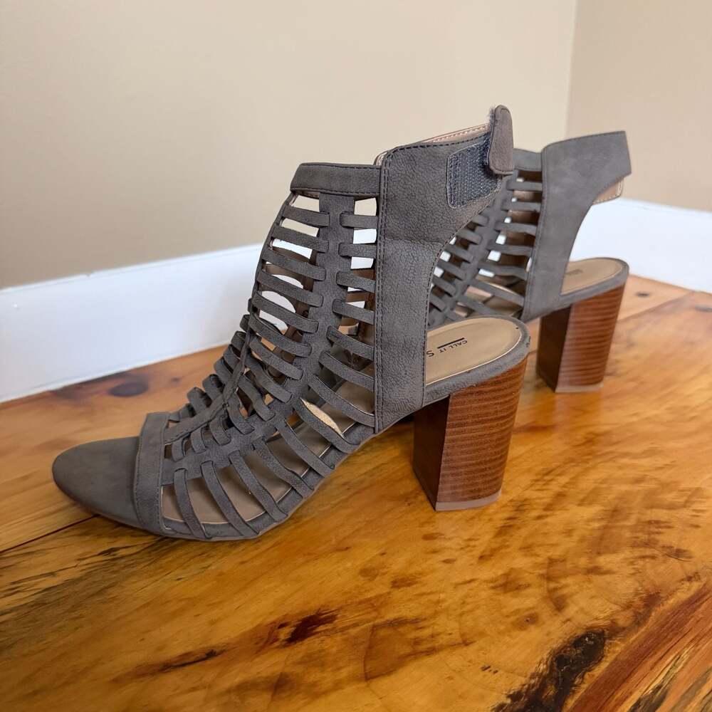 Call It Spring Miriradia Taupe Caged Block Heel Sandals